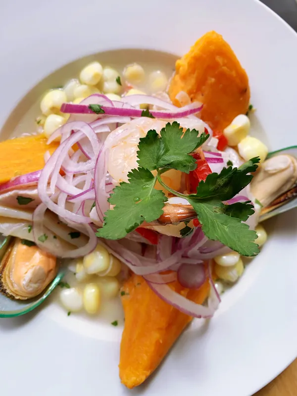 Ceviche prepared with authentic Peruvian ingredients at Pisac Peruvian Bistro